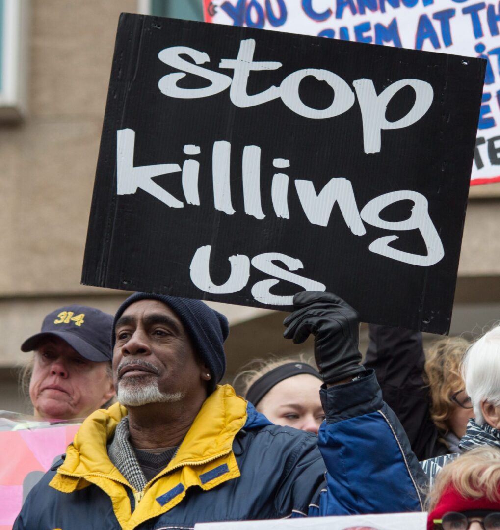 Demonstrator with impactful message at rally