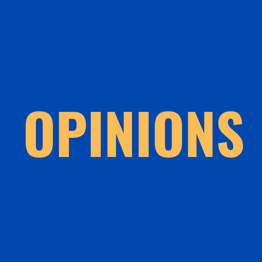 Blue background with "Opinions" in yellow