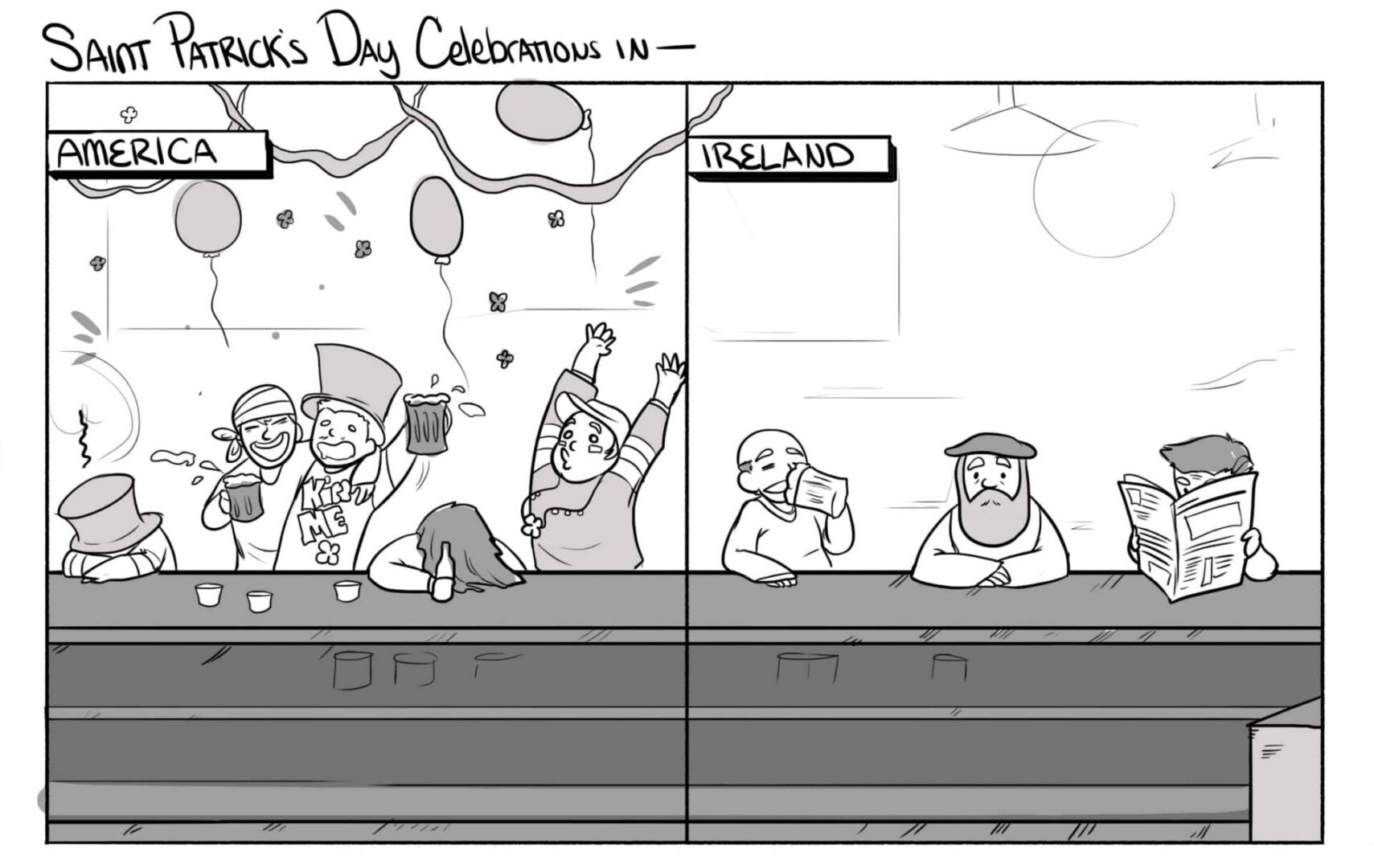 Saint Patrick's Day celebration comparison cartoon