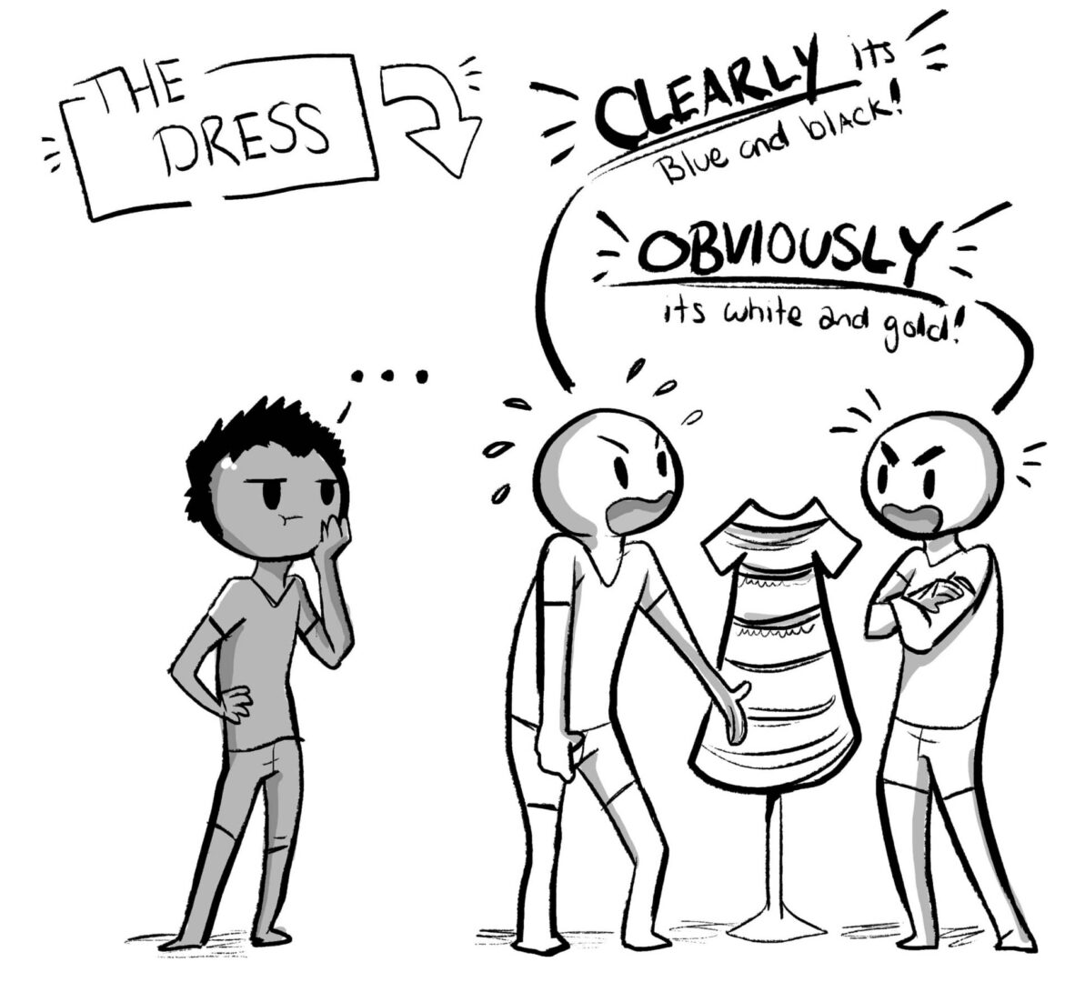 Cartoon debate over dress colors