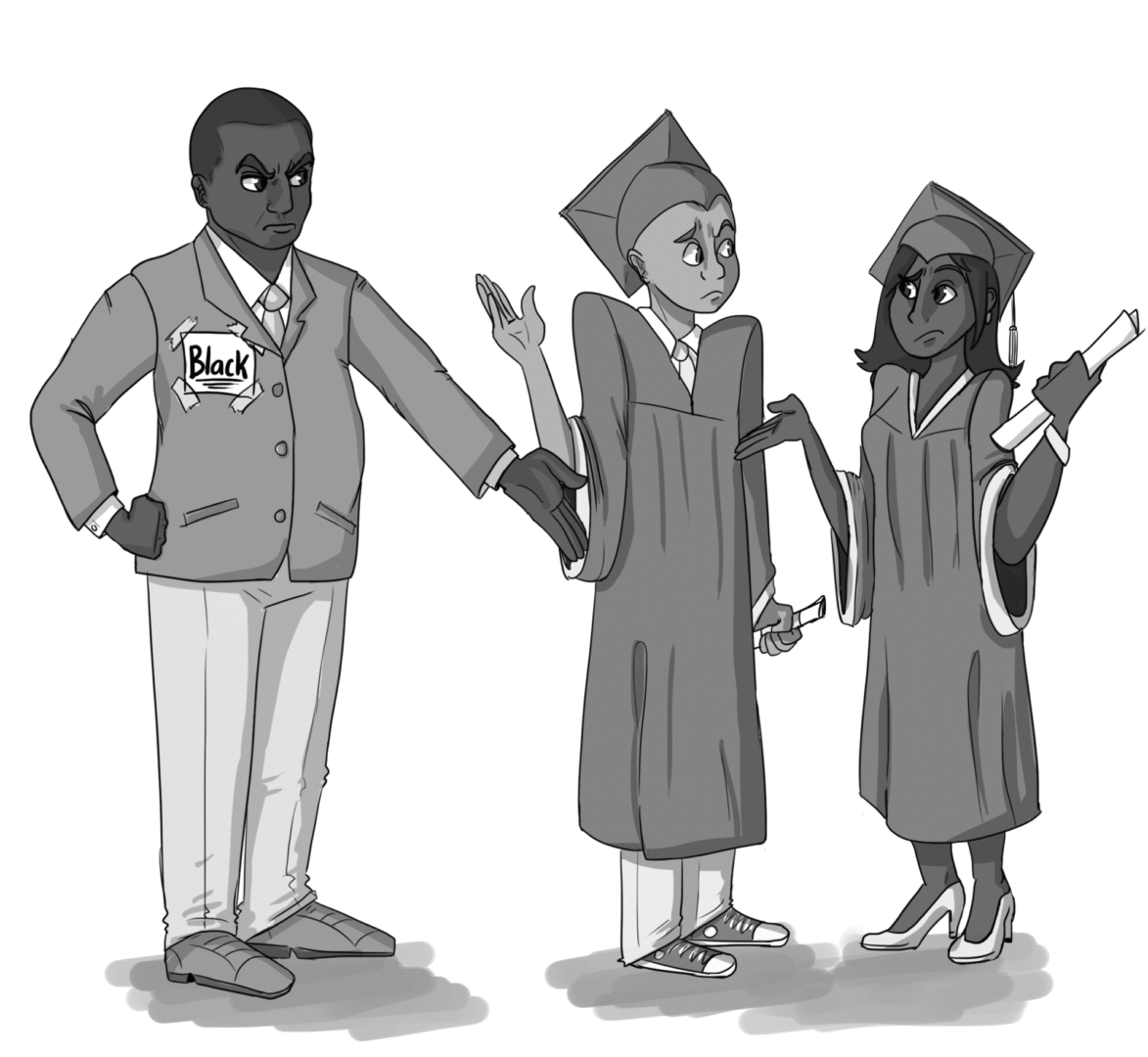 Students facing racial discrimination illustration