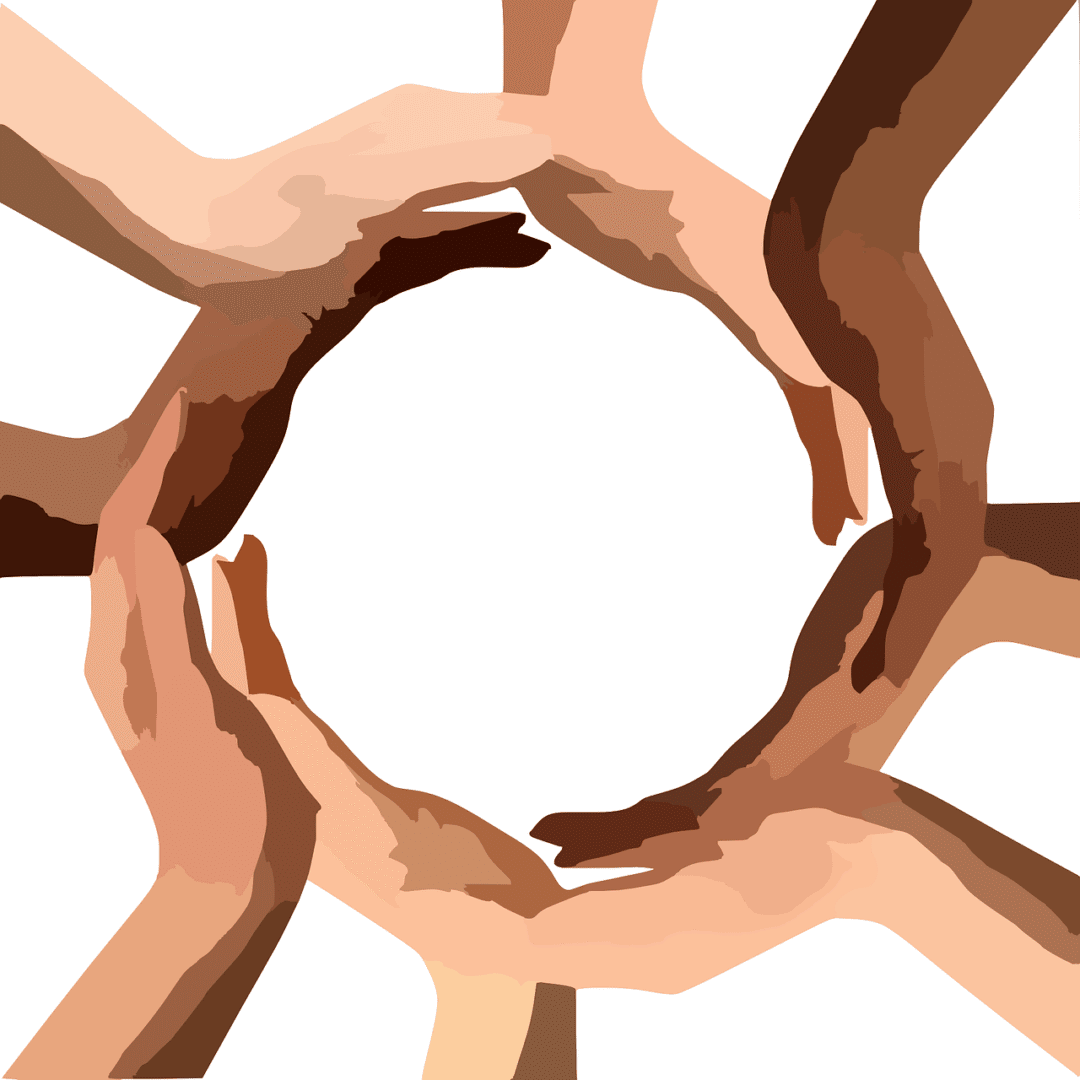 Multicultural hands creating a unified shape