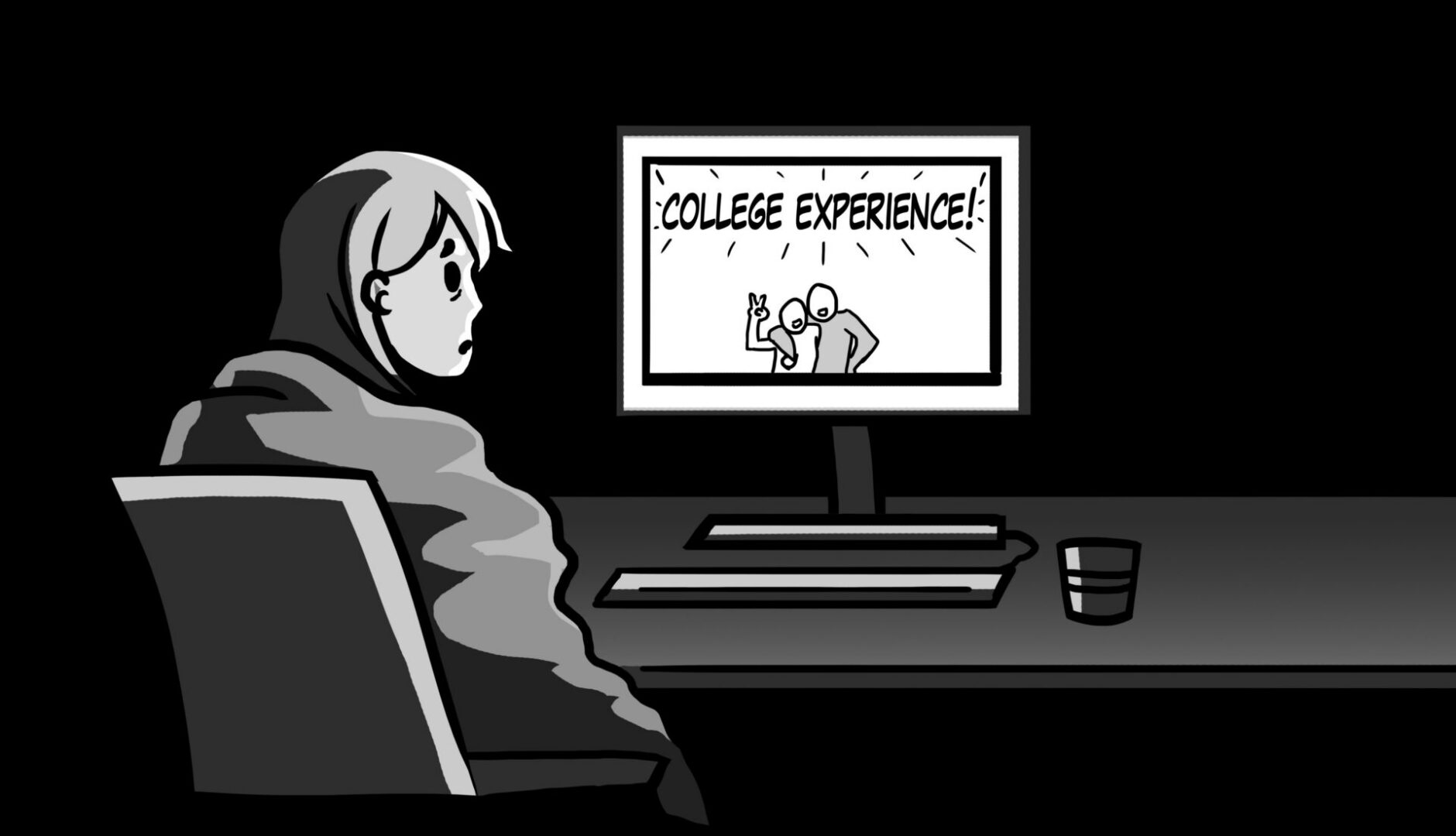 Person watching "College Experience" video on computer