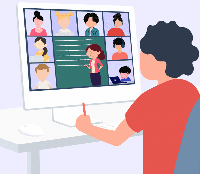 Student attending video conference class