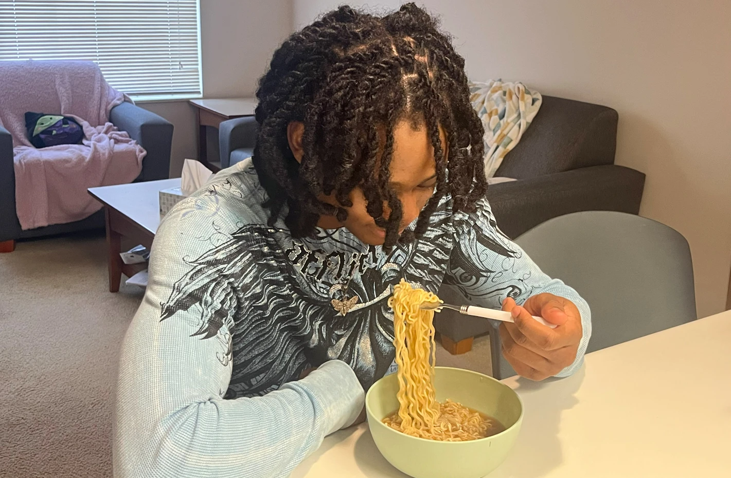 Casual meal with noodles