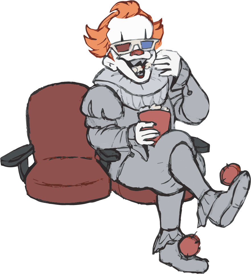 Cartoon clown enjoying a movie