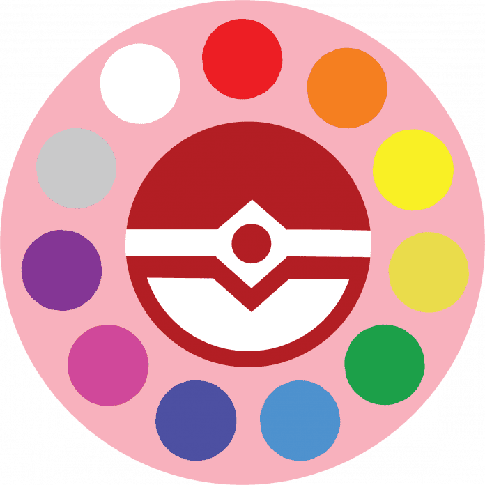 Artistic Poké Ball surrounded by color palette