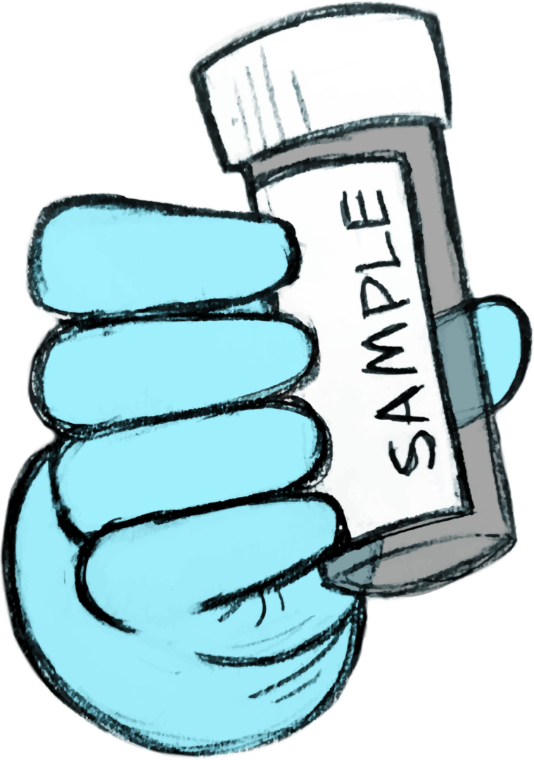 Sample bottle held by gloved hand