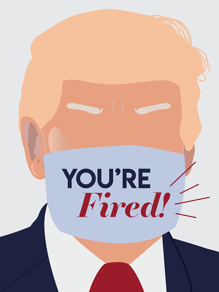 Illustration of man with "You're Fired" mask