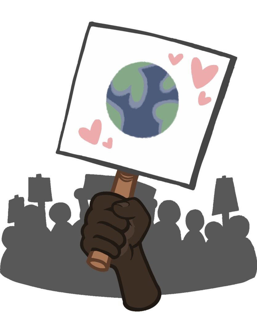 Hand holding Earth protest sign