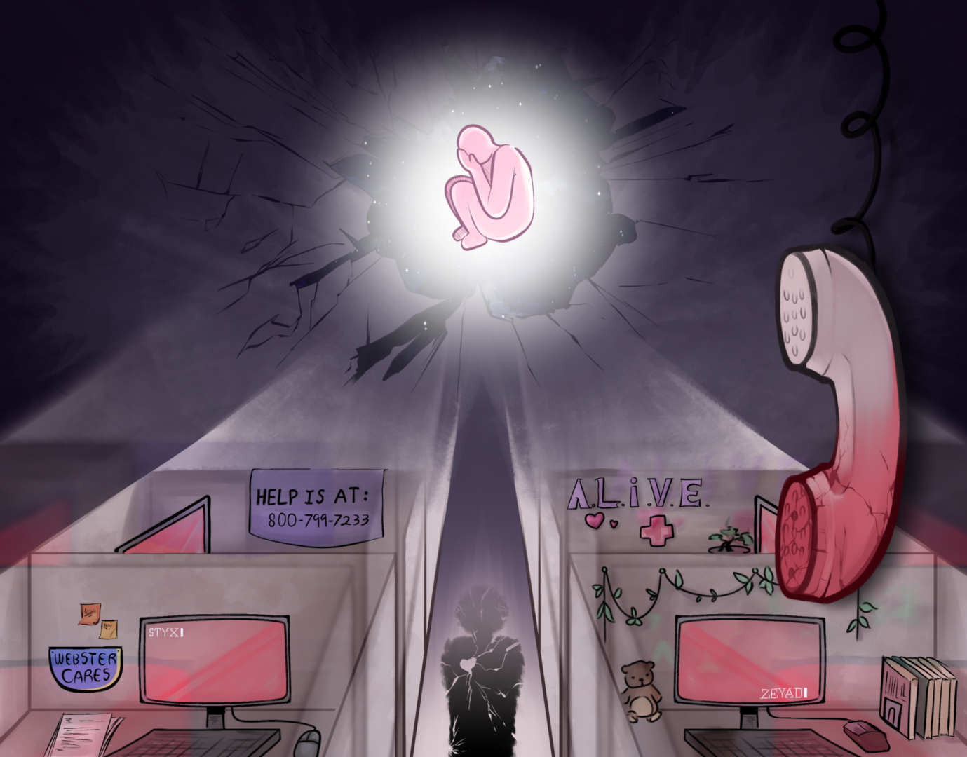 A recreation of ALIVE’s office, honoring the journey it takes as victims turn into survivors and heal from the trauma of abuse. Graphic by Zeyad Ghounem