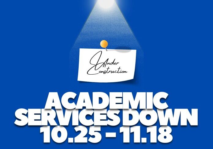 Academic services down notice with lightbulb