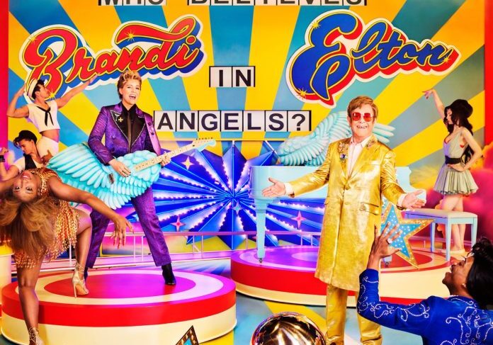 Vibrant show with performers and bold lettering