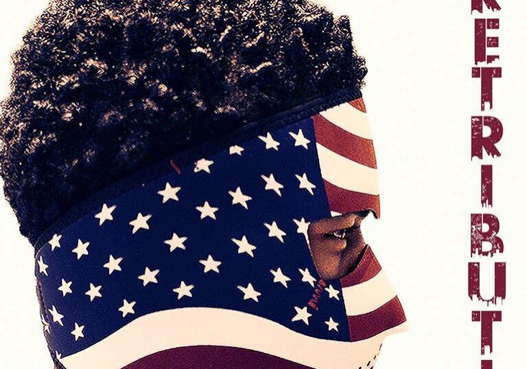 Person wearing American flag mask