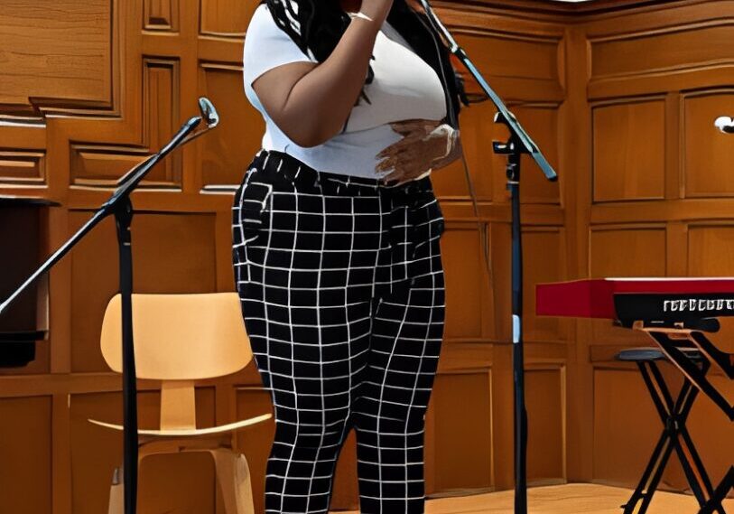 Singer performing on stage with microphone