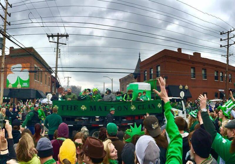 Crowd celebrating St. Patrick's Day parade