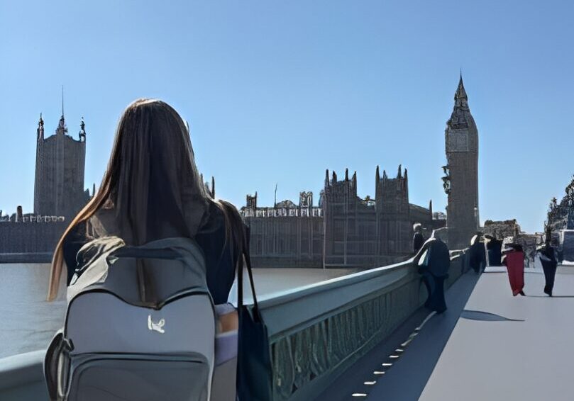 Person walking on a bridge