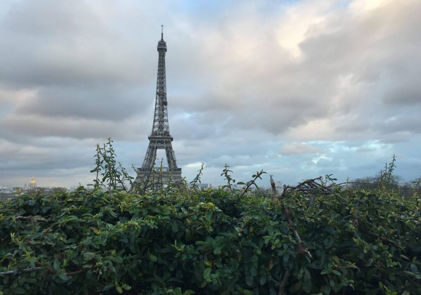 Paris landmark with cloudy backdrop