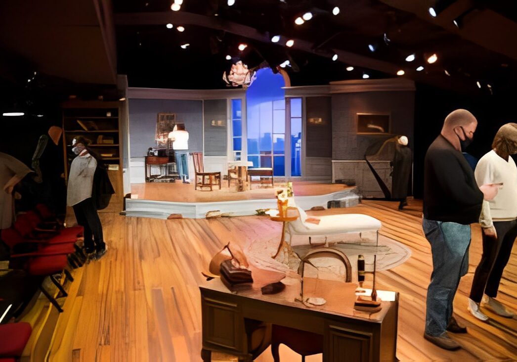 Stage with actors and props in theater