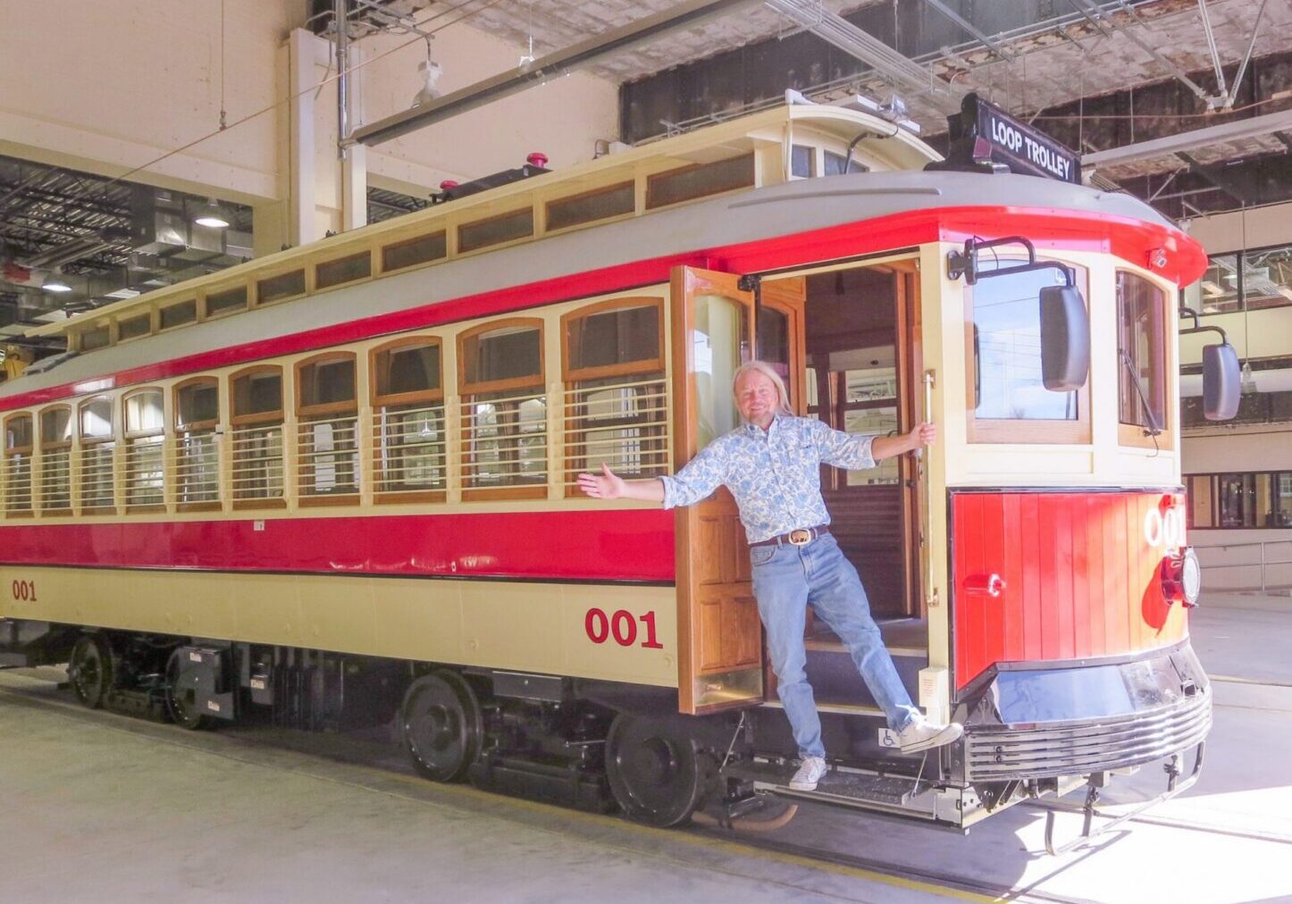 Vintage red trolley with open door