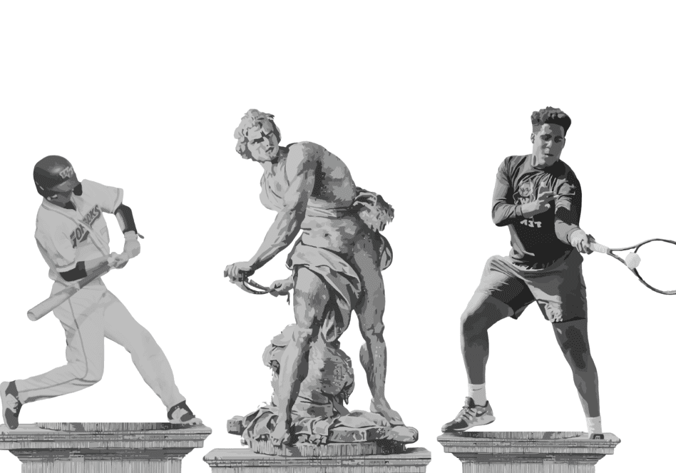 Sports figures displayed on classical pedestals