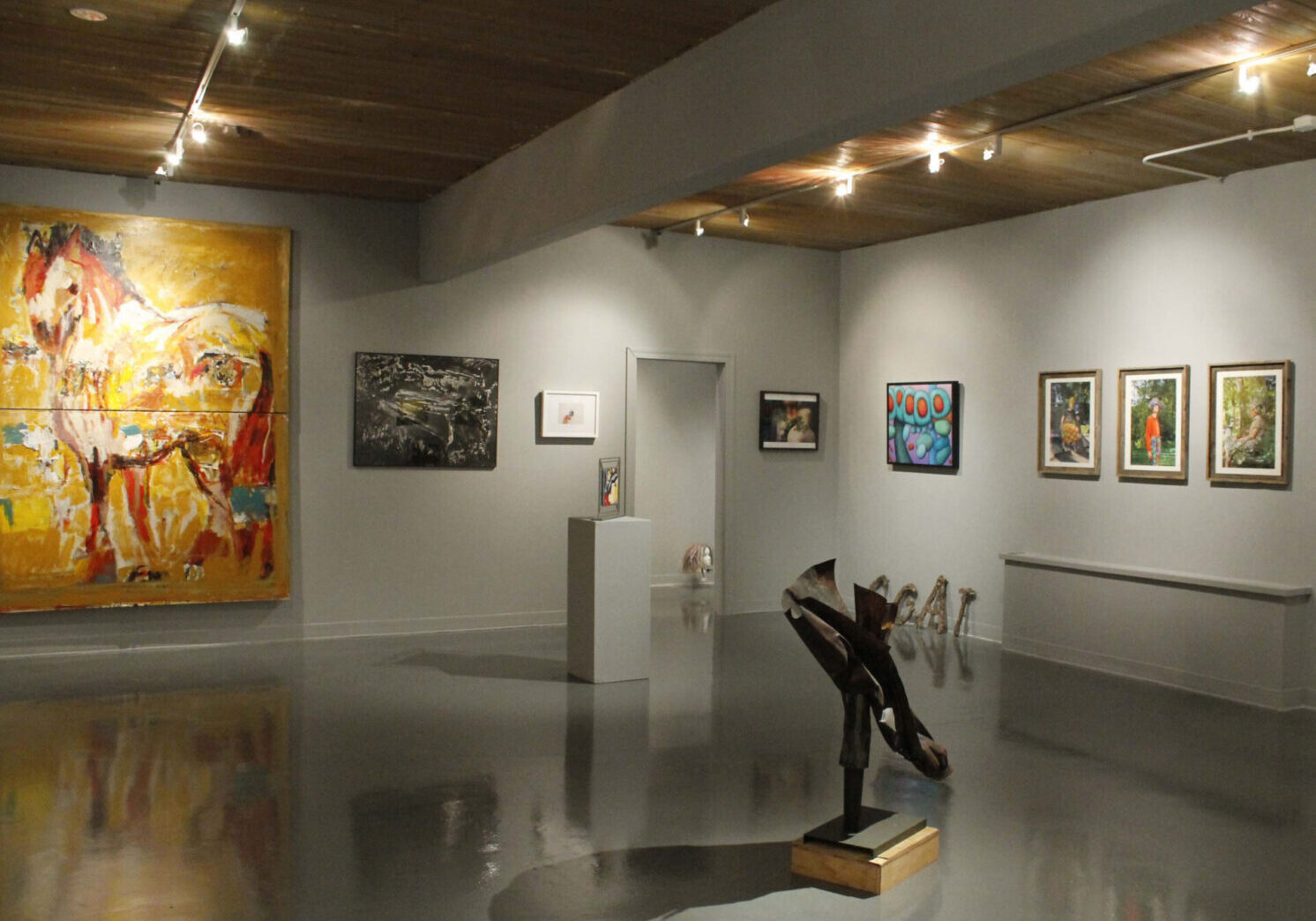 Contemporary gallery featuring abstract and vibrant pieces