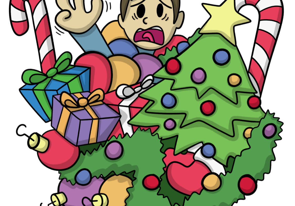 Trapped in Christmas decorations cartoon
