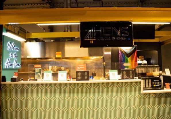 Vibrant eatery with geometric patterns