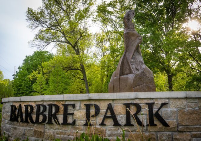 Stone sign at Barbre Park entrance