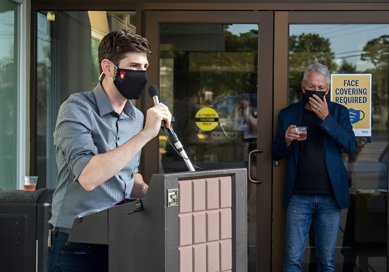 Social distancing gathering outside venue