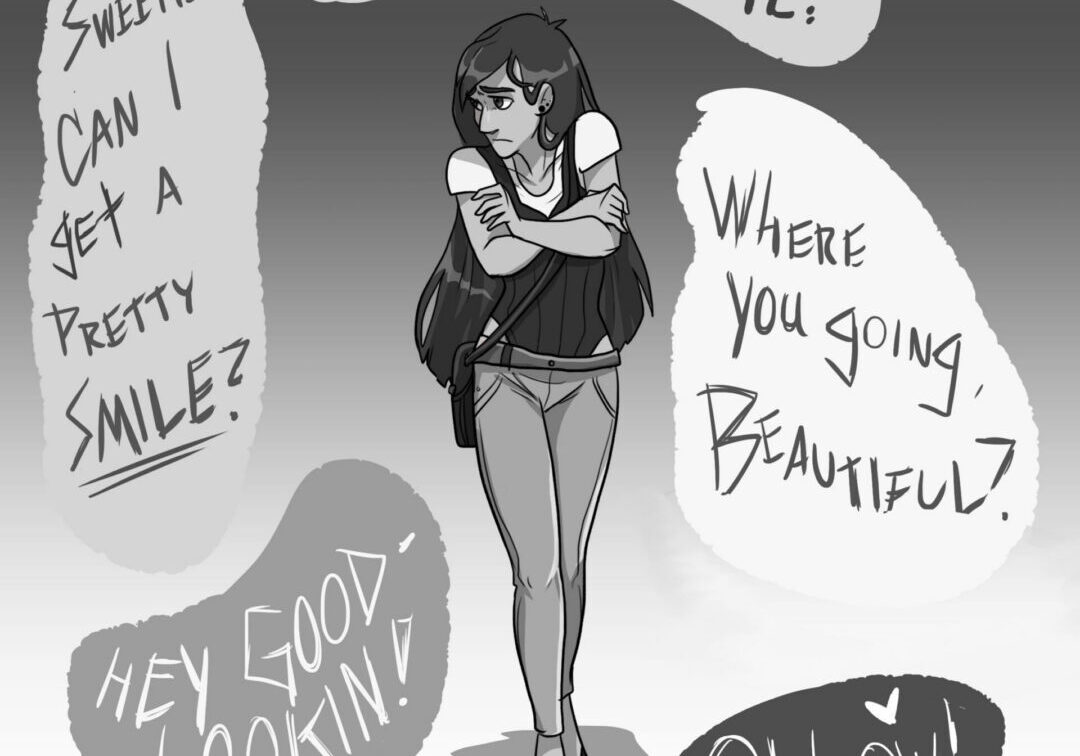 Illustrated woman experiencing verbal harassment