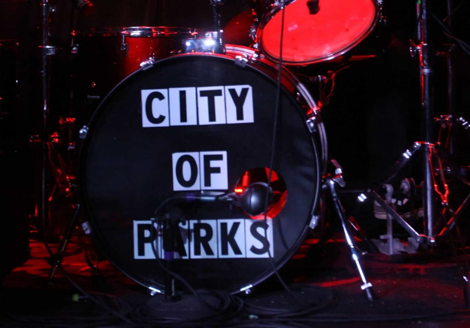 Drum set with "City of Parks" text