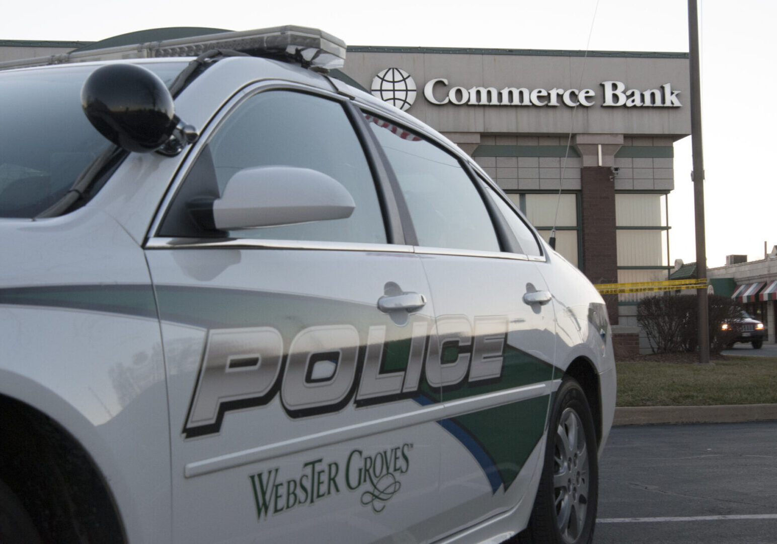 Webster Groves police vehicle at bank