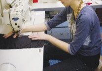Sewing in progress at workstation