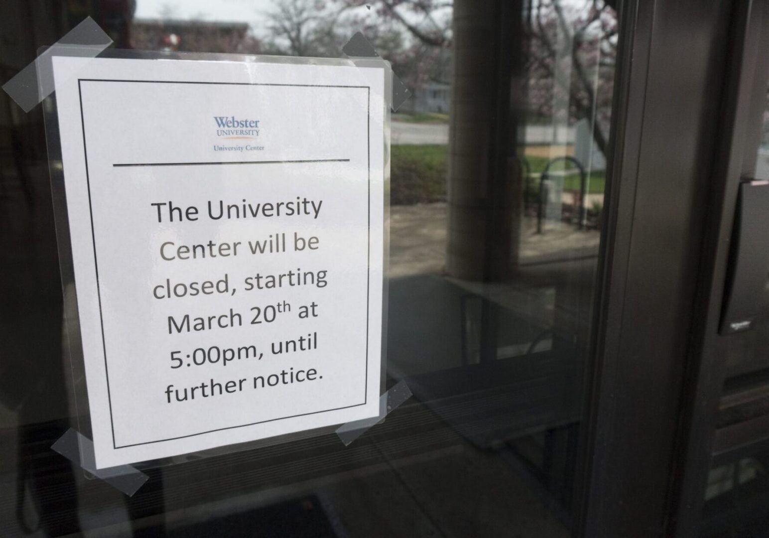 University Center closure announcement sign