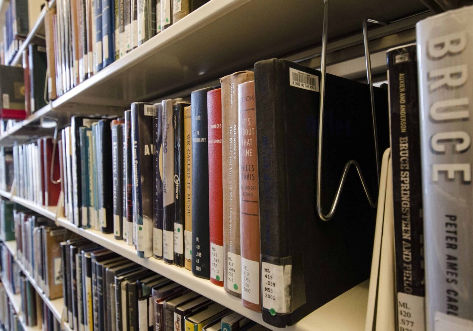 Close-up of library book spines
