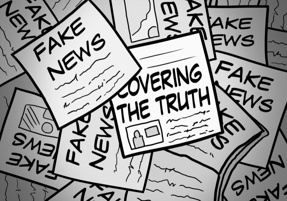 Newspapers with fake news headlines