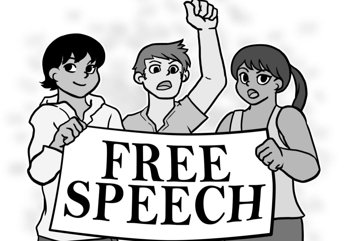 Cartoon characters advocating for free speech