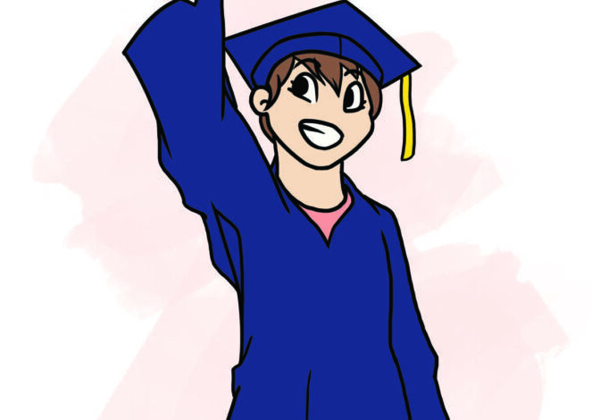 Animated graduate in cap and gown
