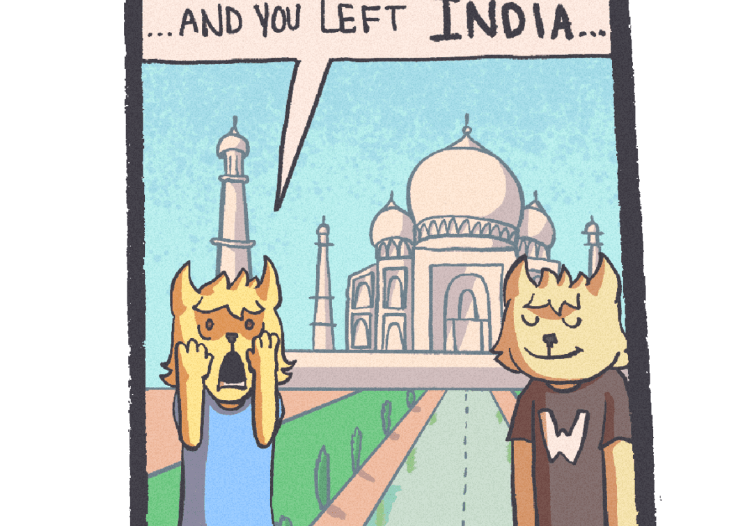Cartoon dogs in front of Taj Mahal