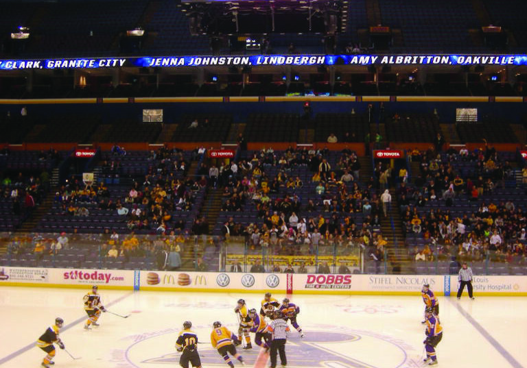 Hockey game face-off at Scottrade Center