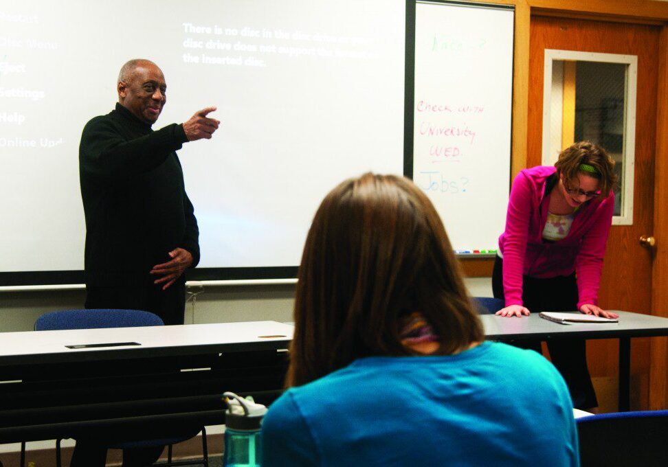 Classroom discussion with attentive students