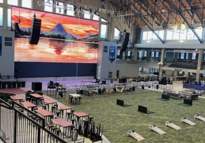 Empty event venue with chairs and tables