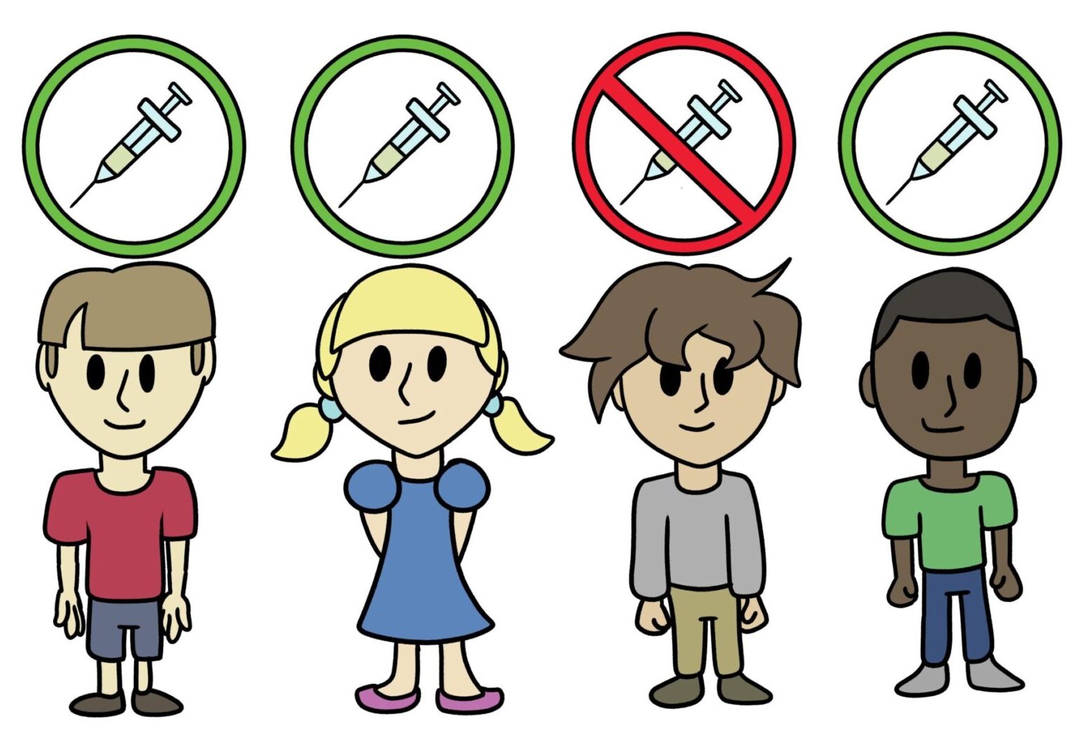 Illustrated kids and vaccination icons