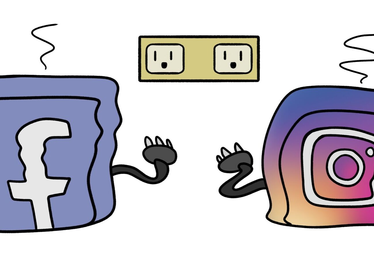 Melted logos of Facebook and Instagram