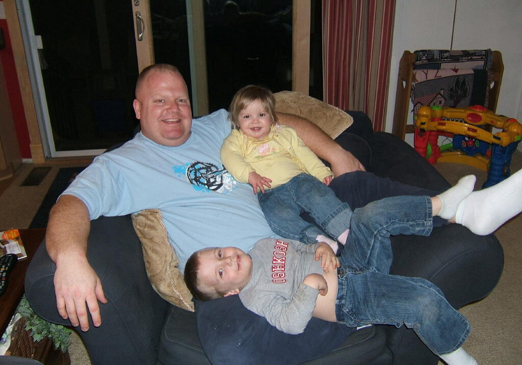 Family relaxing on a cozy chair