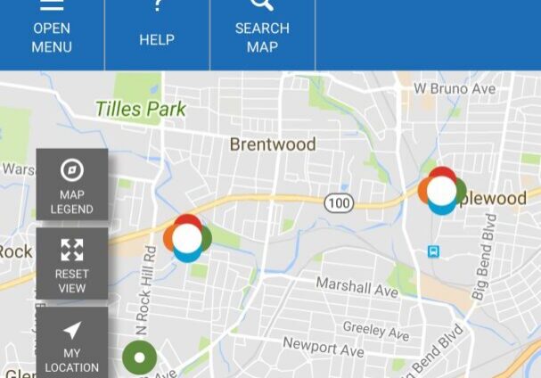 Mobile screen displaying utility outage map.