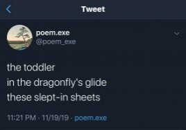 Tweet screenshot: haiku about toddler and sheets