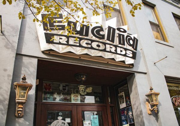 Historic music shop with unique signage