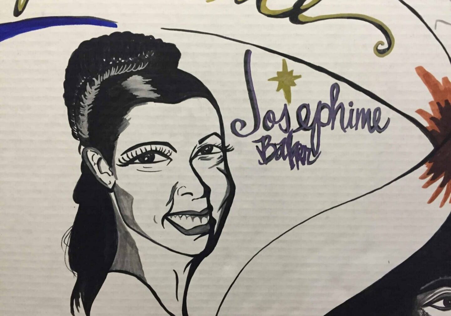Illustrated portrait with stylized signature